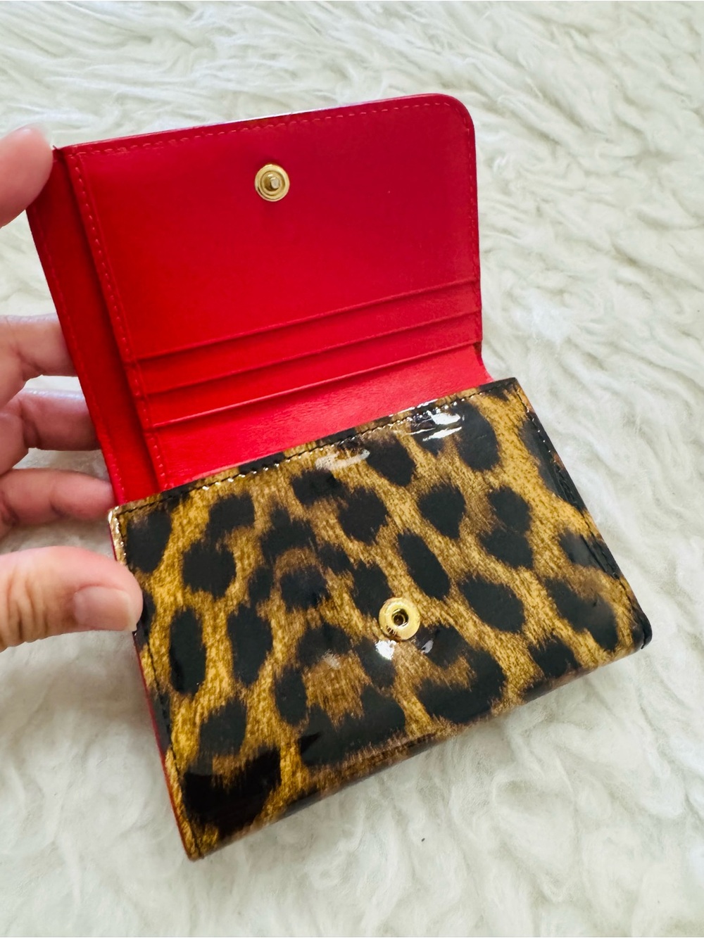 Christian Louboutin Leopard Print Studded Wallet with Red Trim - Picture 2 of 15